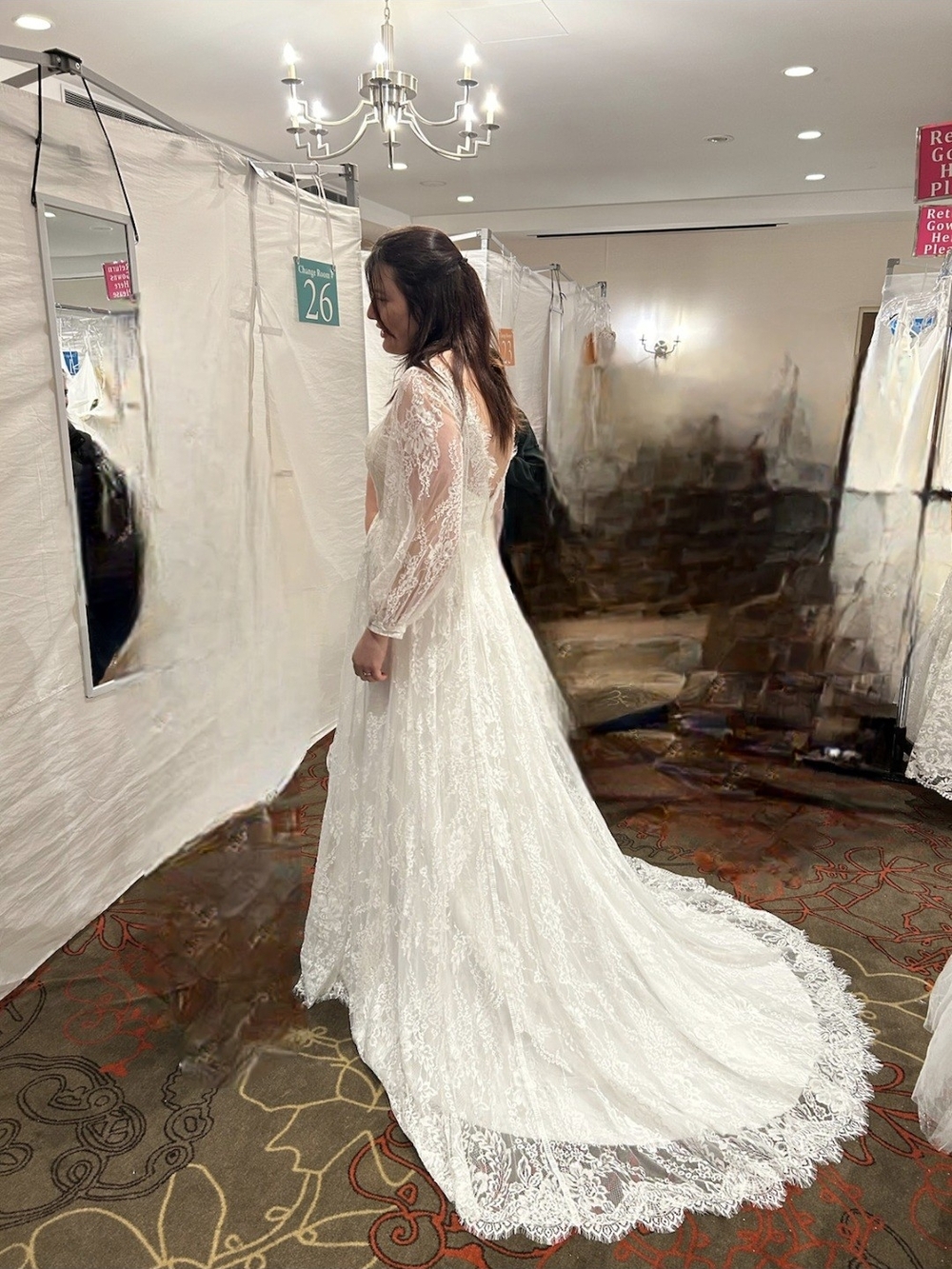 Romantic Lace A-Line Bridal Gown with Sheer Long Sleeves - White